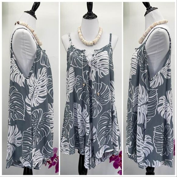 Kau wela Summer Mini Romper Beach Boho Romper Gypsy Overall Wide Leg Monstera - Picture 13 of 16